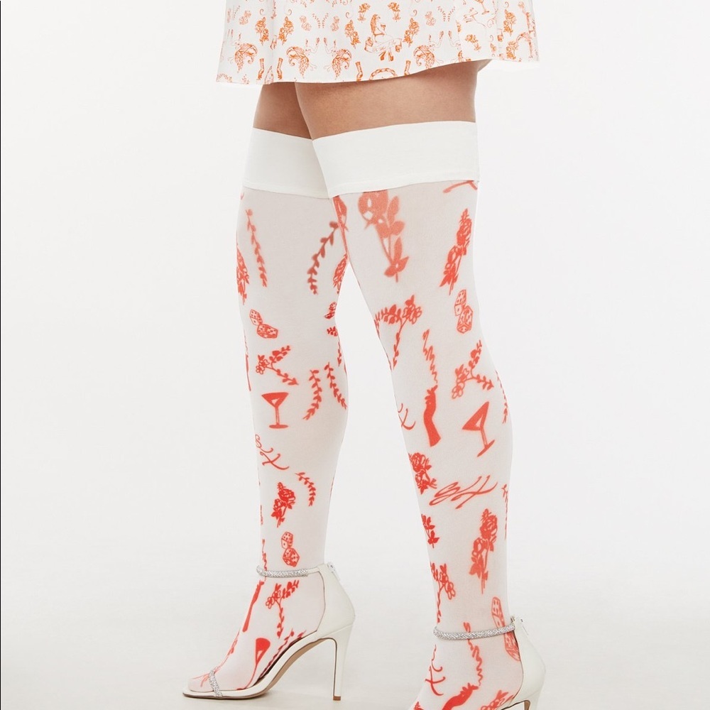 Savage X Fenty Roasted Red Fresh Ink Lined & Laced Stay-Up Stockings - Picture 4 of 13